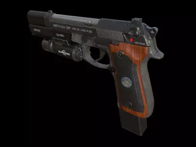Berettam9 handgun with extended mag and muzzle - Low Poly Low-poly 3D model