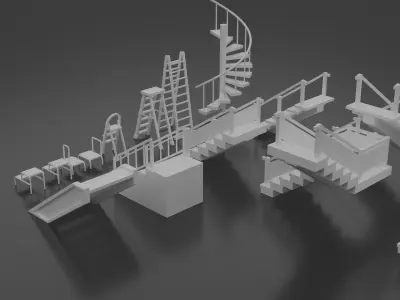 Industrial Modular Stairs and Ladders Pack 16 Game-Ready Assets Low-poly 3D model