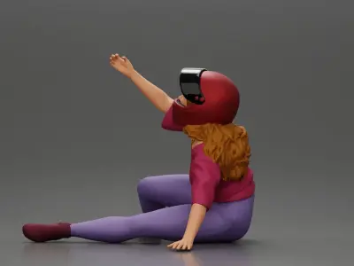 Biker Girl in a helmet who fell off a motorbike being helped 3D print model