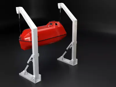 3D Lifeboat with Davit Crane System Marine Rescue Vessel Model 3D model