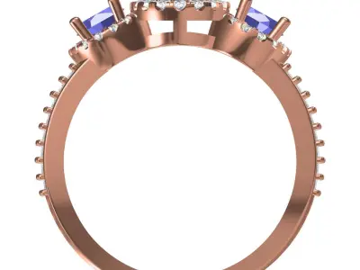 Triple Oval Shape Halo Vintage Ring 3D print model