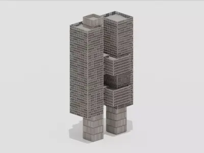 Brutalist Industrial Tower Building 12 Low-poly 3D model