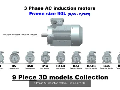 3 Phase AC induction motors - Frame size 80 - 160L 3D Model Pack