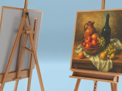  Framed Canvas on Easel with Compact Art Table 