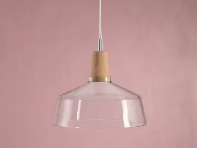 Industrial glass and wood pendant light 3D model