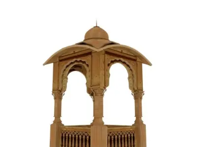 jharokha wooden gazebo with ornate design Low-poly 3D model