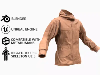 Tactical Jacket 25 - All MH Bodies and UE5 Skeletons - Rigged Low-poly 3D model