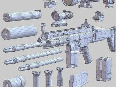3DRT - FN SCAR assault rifle Low-poly 3D model