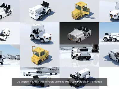 US Airport 4 Small Tractor GSE vehicles Pack Low Poly blank