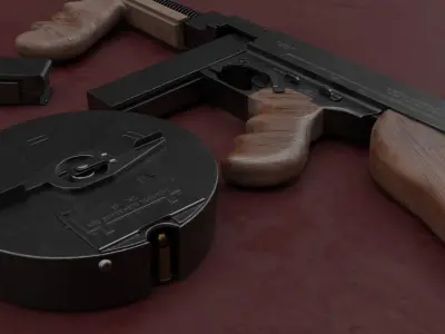 Thompson submachine gun Low-poly 3D model 2