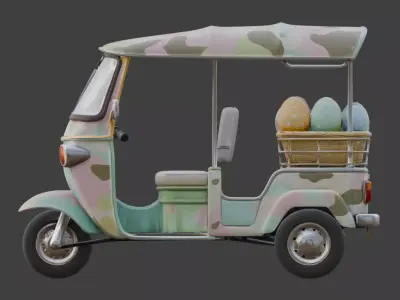 Pastel Tactical Easter Delivery Tuk-Tuk  Model Low-poly 3D model