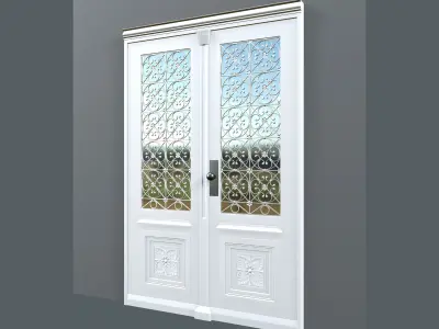 White door with glass and forged grille 3D model