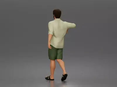 bearded man strolling forward in casual summer outfit 3D print model