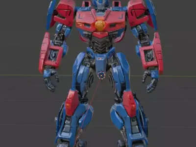 Stylized Mecha Warrior  Red and Blue Armor Variant Low-poly 3D model
