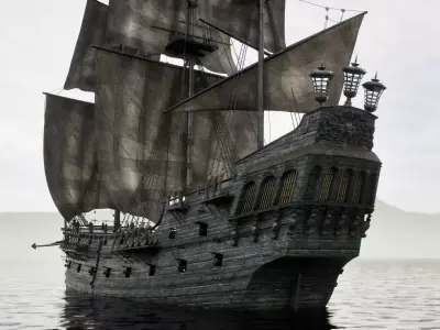 Black Pearl Ship Low-poly 3D model