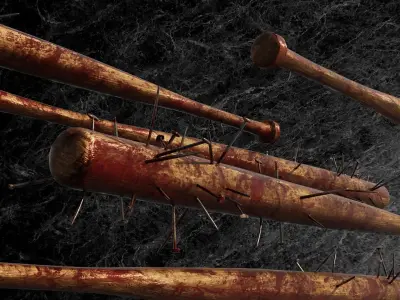 POST APOCALYPTIC MELEE WEAPON NAILED BAT BLOOD STAINED Low-poly 3D model