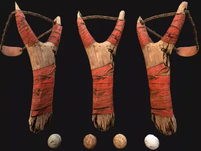 Medieval Wooden Robber Slingshot Weapon Low-poly 3D model