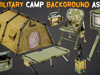 30 Military Camp Background Assets With PBR Texture - Vol 02 Low-poly 3D model