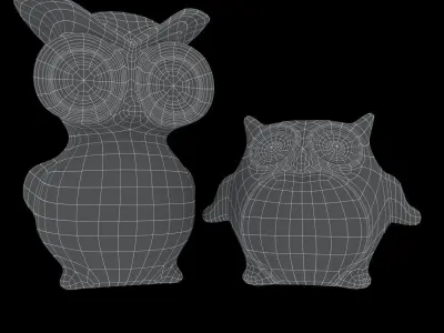 Ceramics Owls Family Low-poly 3D model