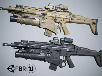 FN SCAR custom barrels modular Low-poly 3D model