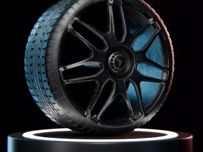 Realistic Car Wheel 3D Model - 4K Textures Realistic Render Low-poly 3D model