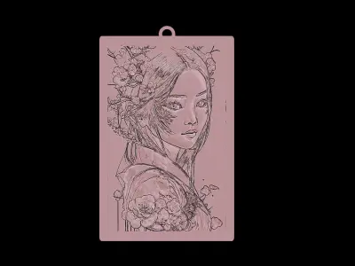JAPANES ART KEYCHAIN - ORIENTAL WOMAN Free 3D print model