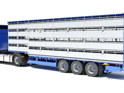 Truck with Animal Transporter Trailer 3D model buy
