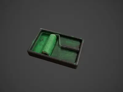 Paint Roller and Tray - Green Paint Low-poly 3D model