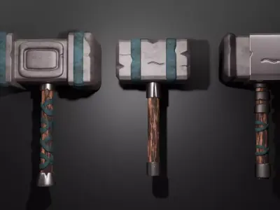 Medieval War Hammers PBR high poly FBX OBJ Low-poly 3D model