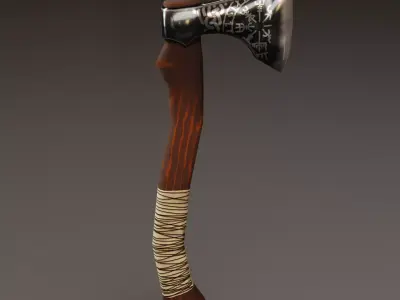 Viking Battle Axe with print on blade Free low-poly 3D model