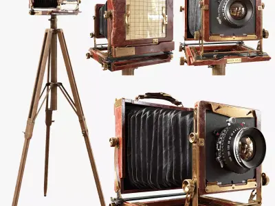 Vintage Wista Field Camera on a Tripod 3D model