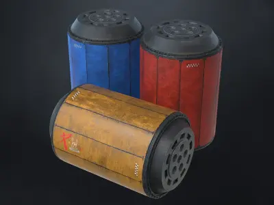 4 Scifi Storage Barrel Variations Low-poly 3D model