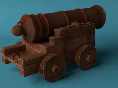 Medieval Cannon Low-poly 3D model 5