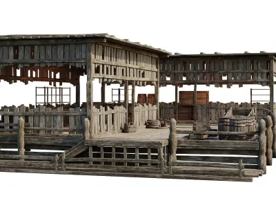 Old Wooden Storage Building 4K Textures GameReady 84 Low-poly 3D model