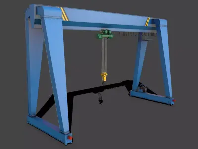 PBR Single Girder Gantry Crane V2 - Blue Light Low-poly 3D model