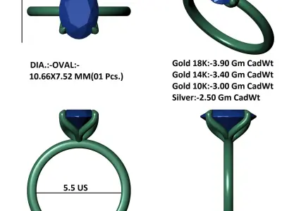 Oval Stone Tulip Engagement Ring 3D print model purchase