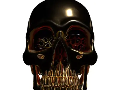 Golden Steampunk Mechanical Skull Low-poly 3D model
