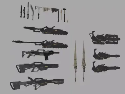 Futuristic Sci Fi Weapon Pack Guns Rifles and Swords 3D Model 3D model