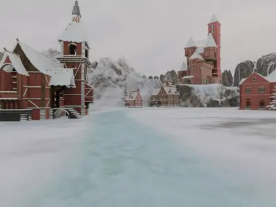 Snowy Mountain Village 3D model purchase