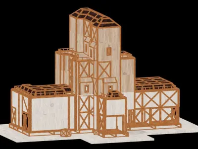 Medieval Low Poly Building  Castle Wooden Village Stone House 07 Low-poly 3D model