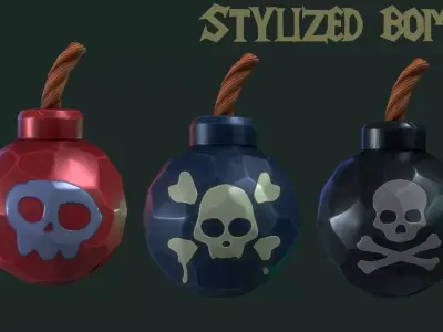 Low Poly Bomb  3 variations Low-poly 3D model