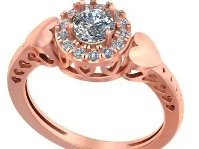 Heart Style Halo Set Unique Ring  3D print model