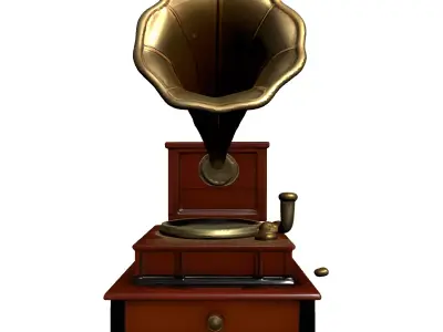 Vintage Gramophone Brass Horn 3D Model Low-poly 3D model