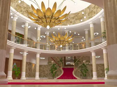 Interior Model ornate lobby with carpet 3D model