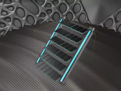 Sci-Fi Stairs - 14 - Silver Blue Neon Light Version  Low-poly 3D model