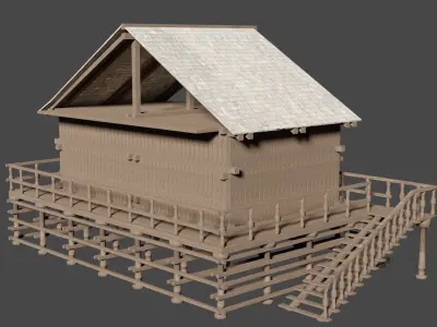 Wood house LowPoly on Pylon  Free low-poly 3D model