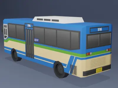 Blue Thai bus Low poly v01 Low-poly 3D model