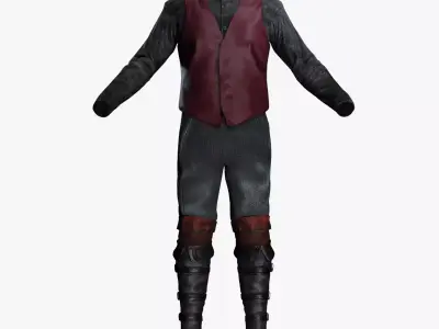 Pirate Captain Outfit - Game Ready Realistic Clothing Set Low-poly 3D model