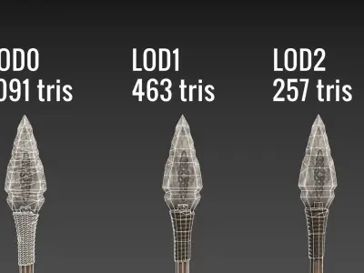 Medieval Spear PBR  with LODs Low-poly 3D model
