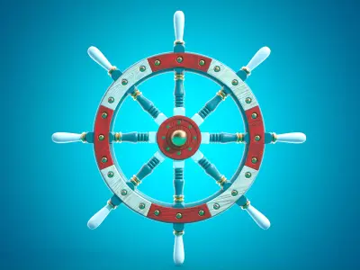 Ship Wheel 3D model Textured